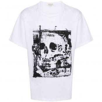 Alexander McQueen Men's White Crew-Neck Short Sleeve T-Shirt, Size Small, Style Number 781988QTABA