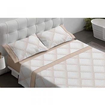 Burrito Blanco Juego de Sábanas 478 con un Diseño Topos Que Forman una Geometría de Rombos para Cama Individual de 105x190 hasta 105x200 cm/Juego de Cama 105, Color Beige