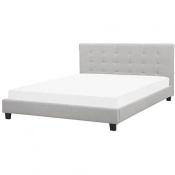 Cama Super King Size 180x200 cm Tapizada en Tela Gris Claro con Cabecera Abotonada y Somier de Madera La Rochelle