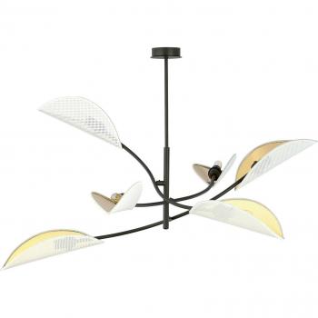 Plafón de techo EMIBIG LIGHTING Lotus, negro/blanco/oro, 6 luces, metal con pantalla negra, dimensiones: h: 51 cm x l: 102 cm