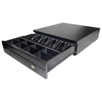 Cajón Portamonedas Mustek HSP-410N Negro 41cm Eléctrico RJ11 con Apertura Automática, 4 Compartimentos para Billetes y 8 para Monedas