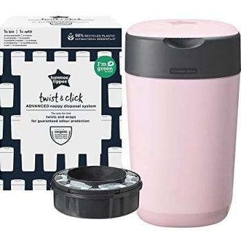 Tommee Tippee - Contenedor Para Pañales Avanzado Twist And Click, Nuevo Sistema Ecológico, Incluye 1 Recambio Con Película Greenfilm Antibacteriana Y Sostenible, Unisex, Rosa