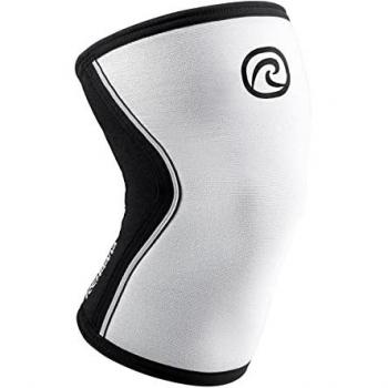 Rehband Protección Rx 7 Mm Vendaje de rodilla, soporte de rodilla para entrenamiento con pesas y levantamiento de pesas, estabiliza la articulación de la rodilla, Color: Blanco, Talla: L