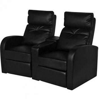 vidaXL Sillón negro reclinable tapizado cuero artificial 2 plazas cinema casa