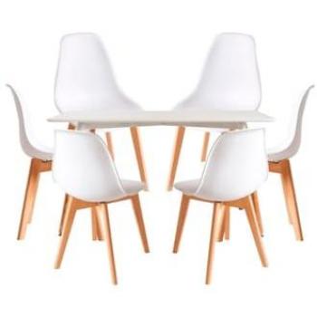 Conjunto de Mesa Rectangular Blanca 120 x 80 cm y Pack de 6 Sillas Kelen Blancas