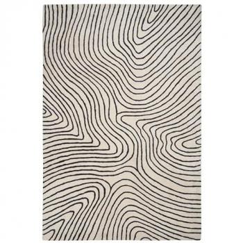 Alfombra moderna hecha a mano 200 x 300 cm de lana y viscosa, pelo corto, blanco y negro, respaldo de algodón