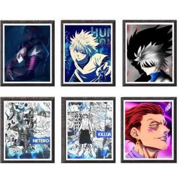 Hunter Special Gourp Killua Hisoka Master Netero - Póster de tela para decoración de pared, juego de 6 piezas, 20 x 25 cm, sin marco