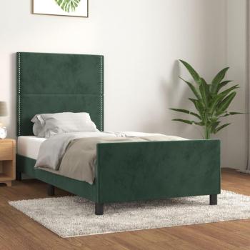 Estructura cama con cabecero de terciopelo verde oscuro 100x200 cm