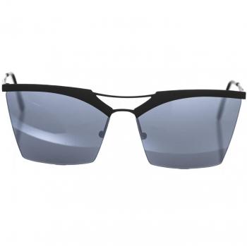 Frankie Morello Black Metallic Fibre Clubmaster Sunglasses with Gray Lens, Female, Size: ONE SIZE
