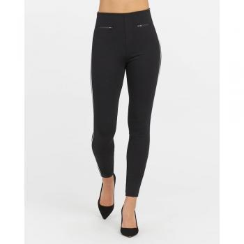 Legging Skinny Moldeador Negro con Ribete Lateral a Contraste