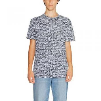 Armani Exchange Men's Regular Fit Short Sleeve Cotton T-Shirt with Monogram Print - Blue