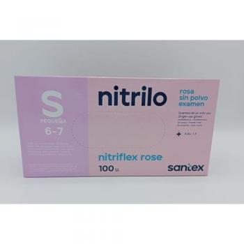 Guantes de Nitrilo Rosa sin polvo Nitriflex Rose 100 unds Santex - Caja con 100 unidades, tamaño Small