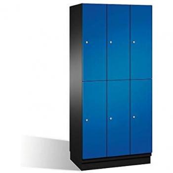 Armario de compartimentos Cambio C+P con barra perchero, 3 secciones, cuerpo gris oscuro y puerta azul