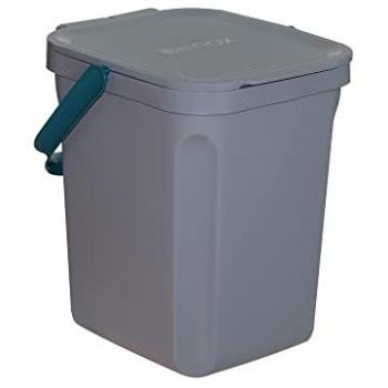 Cubo Orgánico Denox 10L, Cierre Asegurado, Diseño Redondeado, Color Gris, Dimensiones 235x265x285 mm, Fabricado en Plástico