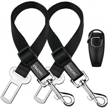 OMORC 2 Cinturón de Seguridad de Coche para Perros, Regalo un Silbato para Entrenamiento de Mascotas, Arnés del Cinturón de Nylon Ajustable Universal para trasportar Mascotas 2pcs/Pack