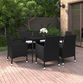 7-Piece Garden Dining Set with Cushions in Poly Rattan and Glass