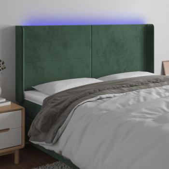 Cabecero LED de terciopelo verde oscuro 163x16x111/128 cm