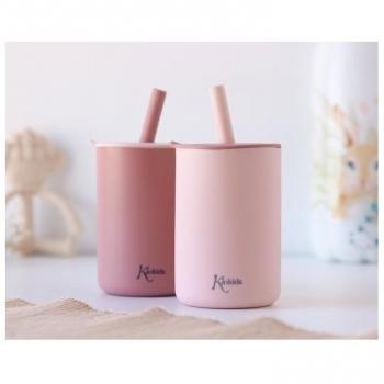 Set de 2 Vasos Hermeticos de Silicona con Pajita - Color Rosa