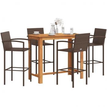 vidaXL 5 Piece Garden Bar Set Brown Solid Wood Acacia and Poly Rattan