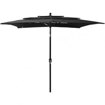 Sombrilla de 3 niveles con poste de aluminio negra 2,5x2,5 m
