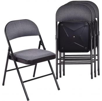 Costway Set of 4 Folding Chair - Fabric Upholstered Folding Chairs with Metal Frame