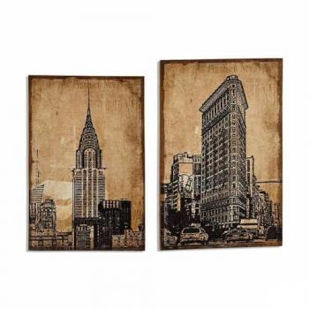Lienzo New York Multicolor 90 x 3 x 60 cm (4 Unidades) - Gift Decor