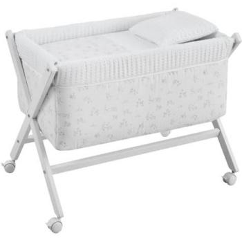 Minicuna Tijera de Madera Merlo Crudo/Blanco con Ruedas y Frenos 55x87x74 cm