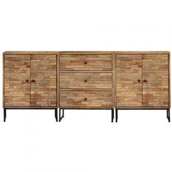 vidaXL Teca Conjunto Aparadores 3 Piezas Madera Mesa Mesilla Mueble Auxiliar