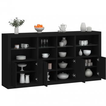 Aparador con luces LED negro 202x37x100 cm, Mueble de Almacenaje de Salón, Armarios con Puertas, Cajón de Madera, Buffet para salón Moderno, Armario Auxiliar, Armario