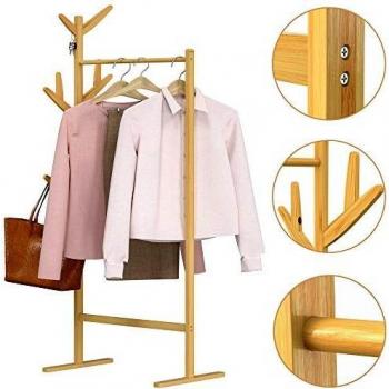 Perchero de Bambú Casaria 8 Ganchos Multifunción carga 34Kg madera 164x66x40cm color natural para chaquetas vestidos
