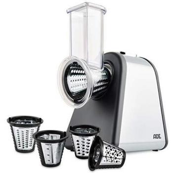 Rallador eléctrico ADE KA 1802 con 4 insertos, 500 W, acero inoxidable, dimensiones 20,5 x 15 x 28,5 cm