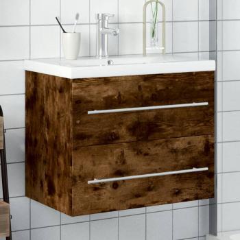 Mueble de baño con lavabo integrado Smoke Oak, color marrón, acabado en roble ahumado