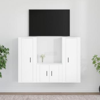 Set de muebles de TV 3 piezas madera contrachapada blanco