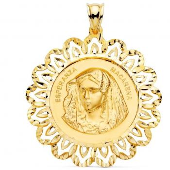 Medalla de oro 18k colgante Virgen del Carmen cerco tallado unisex 20mm y Medalla de oro 18k Virgen Esperanza Macarena Sevilla 34mm