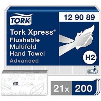 Tork Xpress 129089 Toallas de mano de papel Advanced/Toallitas secamanos compatibles con el sistema de Tork H2 / 4200 toallas / 2 capas/Blanco