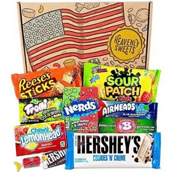 Chuches Americanas - Caja de regalo de caramelos y chocolates americanos - Retro USA Candy - Cesta de regalo - cumpleaños, Navidad, Pascua - 10 Dulces - Heavenly Sweets