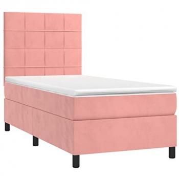 Cama box spring colchón y LED terciopelo rosa 100x200 cm