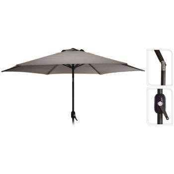 Sombrilla de terraza redonda 270 cm color taupe con manivela, 6 varillas de acero, ideal para exterior, patio, balcón, jardín, playa y piscina