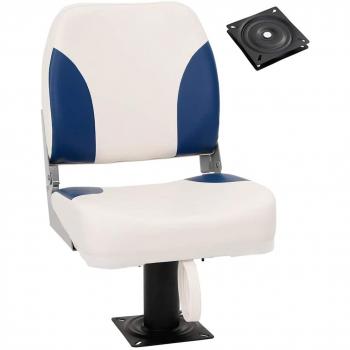 Asiento para barco con pedestal giratorio 360° en colores blanco y negro, blanco y azul