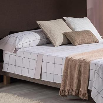 Juego de Sábanas 3 pzs Polycotton Suave y Transpirable Cuadros Beige - Lavable 30º, Fácil Planchado, No Encoje