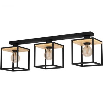 Lámpara de Techo Libertad 3 Luces E27 Negro y Madera Natural 86 cm