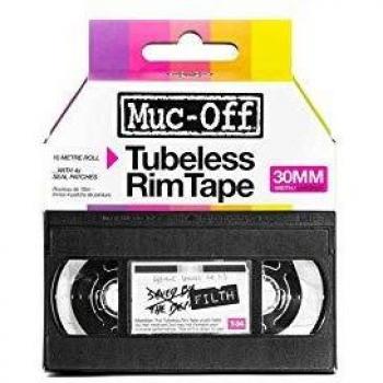 Muc-Off Tubeless Rim Tape, 30mm - Pressure-Sensitive Adhesive Rim Tape For Tubeless Bike Tyre Setups - 10 Metre Roll With 4 Seal Patches