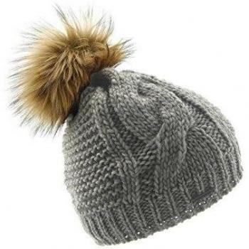 Seeberger Beanie Rindalphorn mit Kunstfell-Pompon-Gorro de punto Mujer,  
 Grau