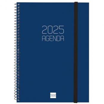 Finocam - Agenda Espiral Beta 2025 Azul Portugués, Semana Vista Horizontal, Enero 2025 - Diciembre 2025 (12 meses), dimensiones E10-155x212 mm
