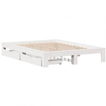 Cama sin colchón blanca 140x200 cm madera maciza de pino