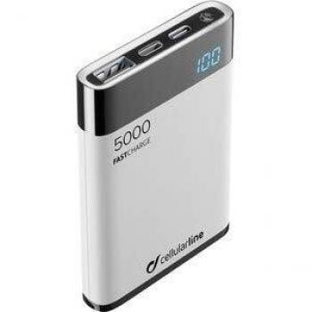 Cargador Portátil Cellularline FreePower Manta HD 5000 mAh - Lightning y USB-C, Blanco