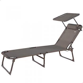 Tumbona Plegable Aktive con Parasol Gris, Antivuelco, Reclinable en 3 Posiciones, Material: Acero y Textileno, Medidas: 193x53x30/75 cm, Peso Má