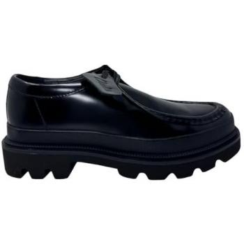 Clarks Badell Seam Black Leather Lace-Up Moccasins for Men Size 43