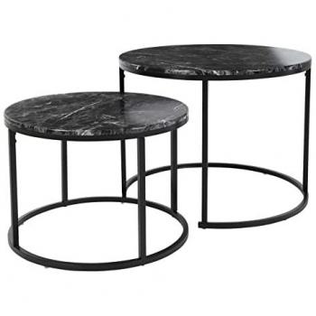 Conjunto de mesas de centro redondas Richardson 116, MDF negro y mármol negro, 46cm y 60cm