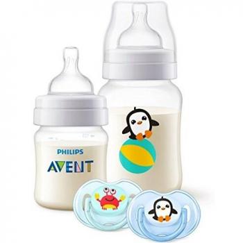 Philips Avent SCD374/01 - Set regalo Classic+ con biberones de 125 ml, 260 ml y dos chupetes de 0 a 6 meses, anticólico, diseño animales